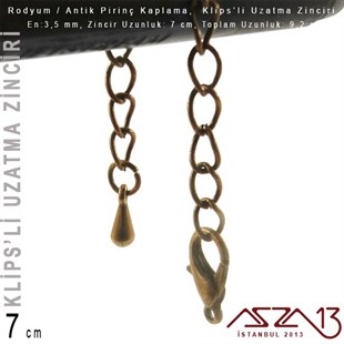 Antik Pirinç ve Rodyum Kaplama -  7 cm - Klipsli Uzatma Zinciri / 1 Adet