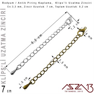 Antik Pirinç ve Rodyum Kaplama -  7 cm - Klipsli Uzatma Zinciri / 1 Adet