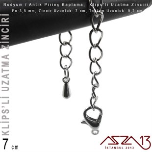 Antik Pirinç ve Rodyum Kaplama -  7 cm - Klipsli Uzatma Zinciri / 1 Adet