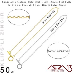 Gümüş ve Altın  Kaplama 50 cm - 2,5 mm Pirinç Halat Tip, Klipsli Kolye Zinciri