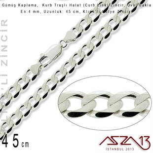 Gümüş Kaplama 45 cm - 4,0 mm Pirinç Traşlı Halat Tip, Klipsli Kolye Zinciri