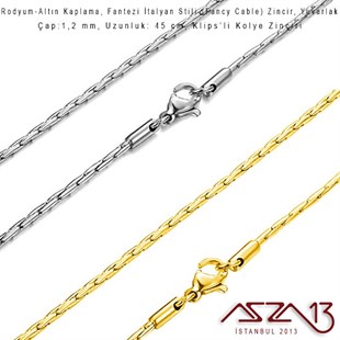 Rodyum ve Altın  Kaplama 45 cm - 1,2 mm Pirinç Fantezi Halat Tip, Klipsli Kolye Zinciri