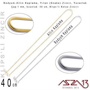 Rodyum ve Altın  Kaplama 40 cm - 1,0 mm Pirinç Yılan Tip, Klipsli Kolye Zinciri