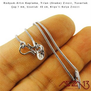 Rodyum ve Altın  Kaplama 40 cm - 1,0 mm Pirinç Yılan Tip, Klipsli Kolye Zinciri