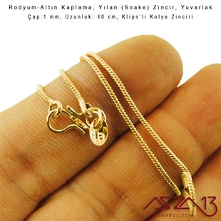 Rodyum ve Altın  Kaplama 40 cm - 1,0 mm Pirinç Yılan Tip, Klipsli Kolye Zinciri