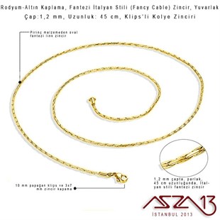 Rodyum ve Altın  Kaplama 45 cm - 1,2 mm Pirinç Fantezi Halat Tip, Klipsli Kolye Zinciri