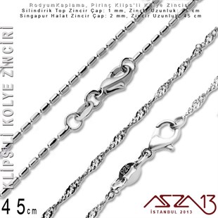 Rodyum Kaplama 45 cm - Singapur Halat ve Silindirik Top Pirinç Klipsli Kolye Zinciri
