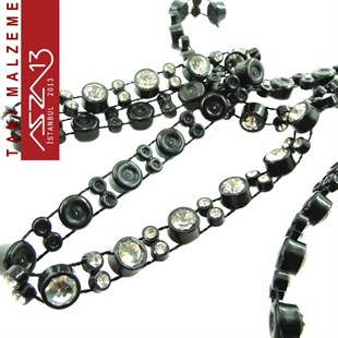 Akrilik 6,5 mm Kristal Taşlı  Siyah Sutaşı Zincir / Paket İçeriği 1 Metre