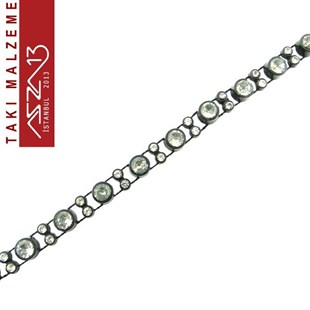 Akrilik 6,5 mm Kristal Taşlı  Siyah Sutaşı Zincir / Paket İçeriği 1 Metre