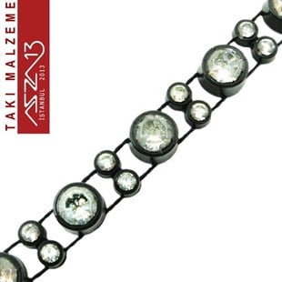 Akrilik 6,5 mm Kristal Taşlı  Siyah Sutaşı Zincir / Paket İçeriği 1 Metre