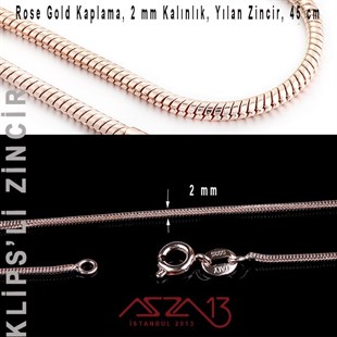 Rose Altın Kaplama 45 cm - 2 mm Pirinç Yuvarlak Yılan Kolye Zinciri / Paket İçeriği 1 Adet
