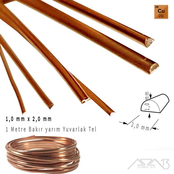 01.Mt.Cu.Bt.32 Bakır Yarım Yuvarlak Tel / 1,0 x 2,0 mm / 1 Metre