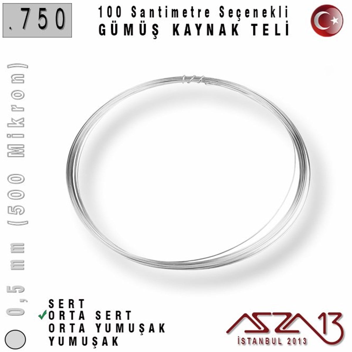 925 Ayar Gümüş TelGÜMÜŞazza13750 Ayar - 0,5 mm (500 Mikron) - Yuvarlak Gümüş Kaynak Teli / 1 Metre