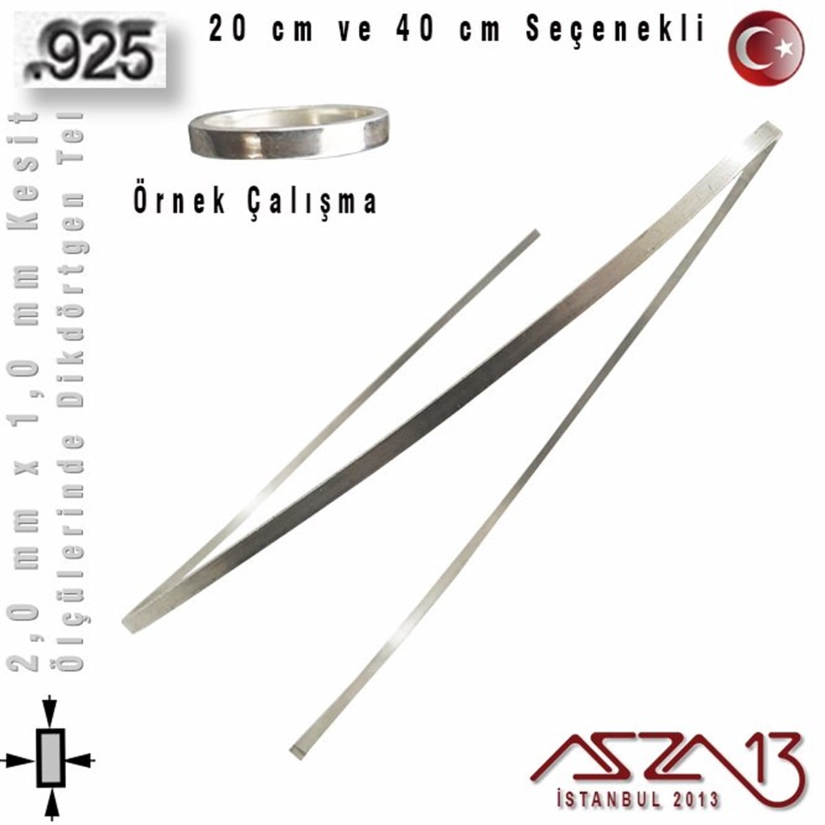 925 Ayar Gümüş TelGÜMÜŞazza13925 Ayar - 2,0 mm / 1,0 mm Ölçülerinde - Dikdörtgen Gümüş Tel / 20 ve 40 cm Seçenekli