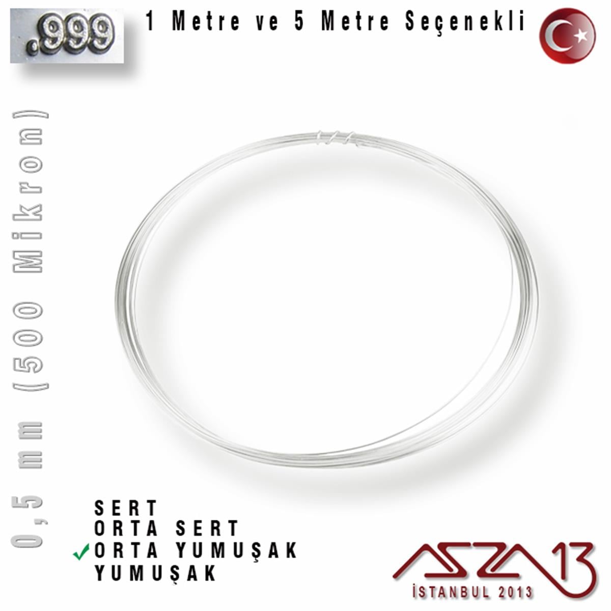 999 Ayar - 0,5 mm (500 Mikron) - Yuvarlak Gümüş Tel / 1 Metre Gümüş 999 TelGümüş 999 Telazza1305.Gm.51.Te.22999 Ayar - 0,5 mm (500 Mikron) - Yuvarlak Gümüş Tel / 1 Metre