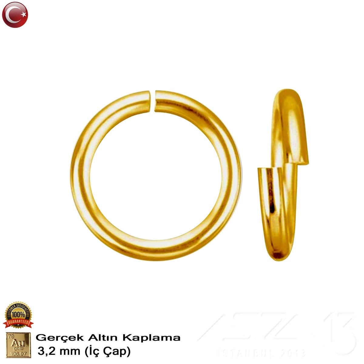 Açık ve Kapalı HalkaAçık ve Kapalı Halkaazza13067.Tm.62.Kp.96Halka - Açık - Gerçek Altın Kaplama - 3,2 mm İç Çap- 100 Adet