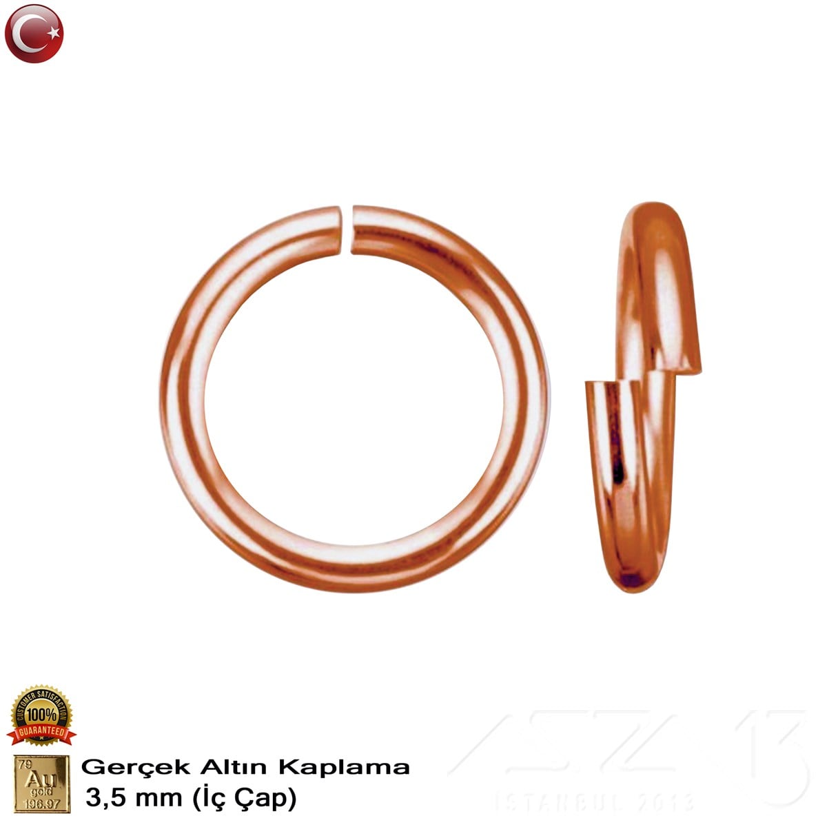 Açık ve Kapalı Halkaazza1306.Tm.62.Kp.100Halka - Açık - Gerçek Rose Altın Kaplama - 3,5 mm İç Çap- 50 Adet
