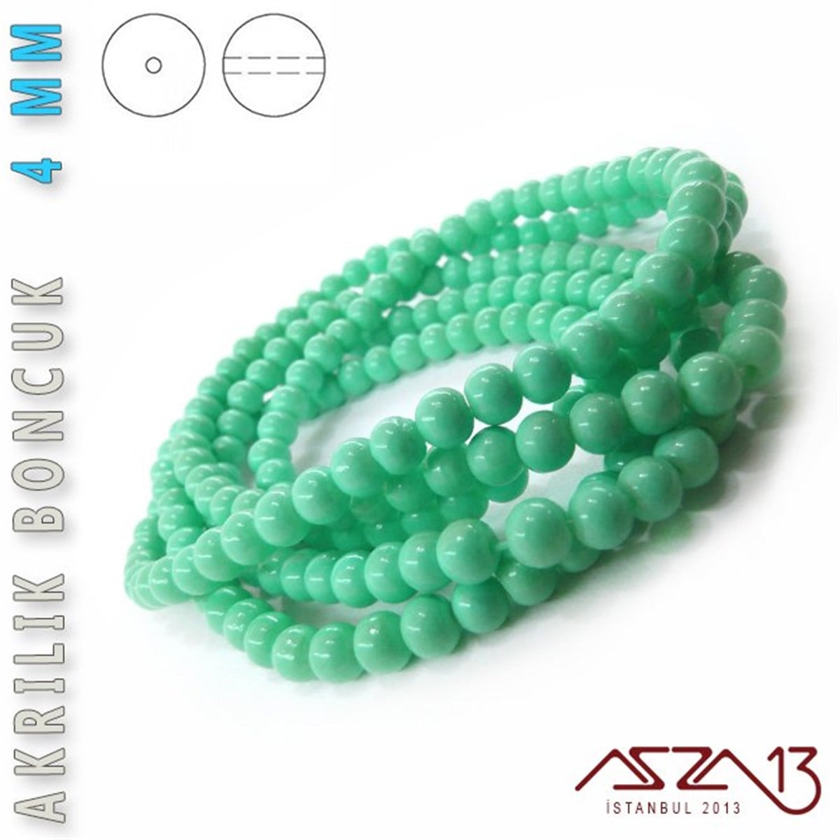 Akrilik BoncukBONCUK ve TAŞMarkasız230 Adet 4 mm Turkuaz Renk Opak Parlak Akrilik Boncuk (22 Gr)