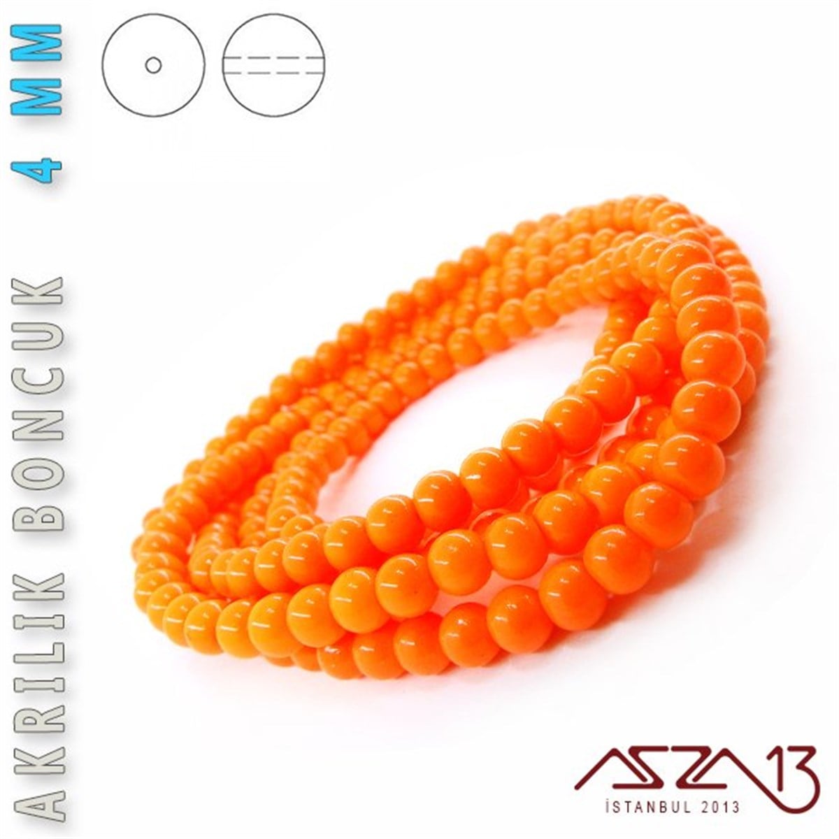Akrilik BoncukBONCUK ve TAŞMarkasız230 Adet 4 mm Turuncu Renk Opak Parlak Akrilik Boncuk (22 Gr)