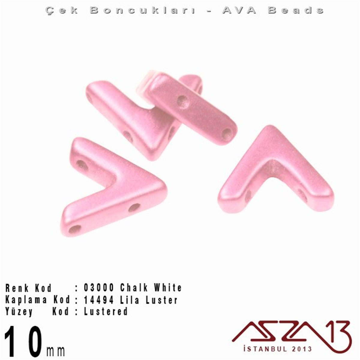 Ava Boncuk (Beads)BONCUK ve TAŞMarkasız(Ava Beads) 10 mm Chalk White Lila Luster Boncuk / 4 Adet