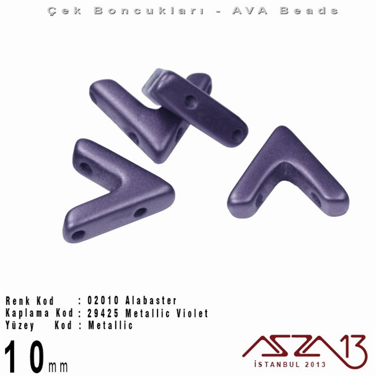 Ava Boncuk (Beads)BONCUK ve TAŞMarkasız(Ava Beads) 10 mm Alabaster Metallic Violet Boncuk / 4 Adet