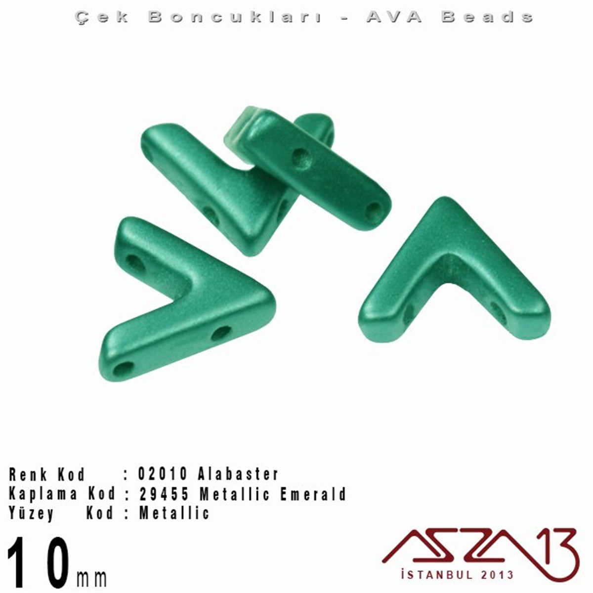 Ava Boncuk (Beads)BONCUK ve TAŞMarkasız(Ava Beads) 10 mm Alabaster Metallic Emerald Boncuk / 4 Adet