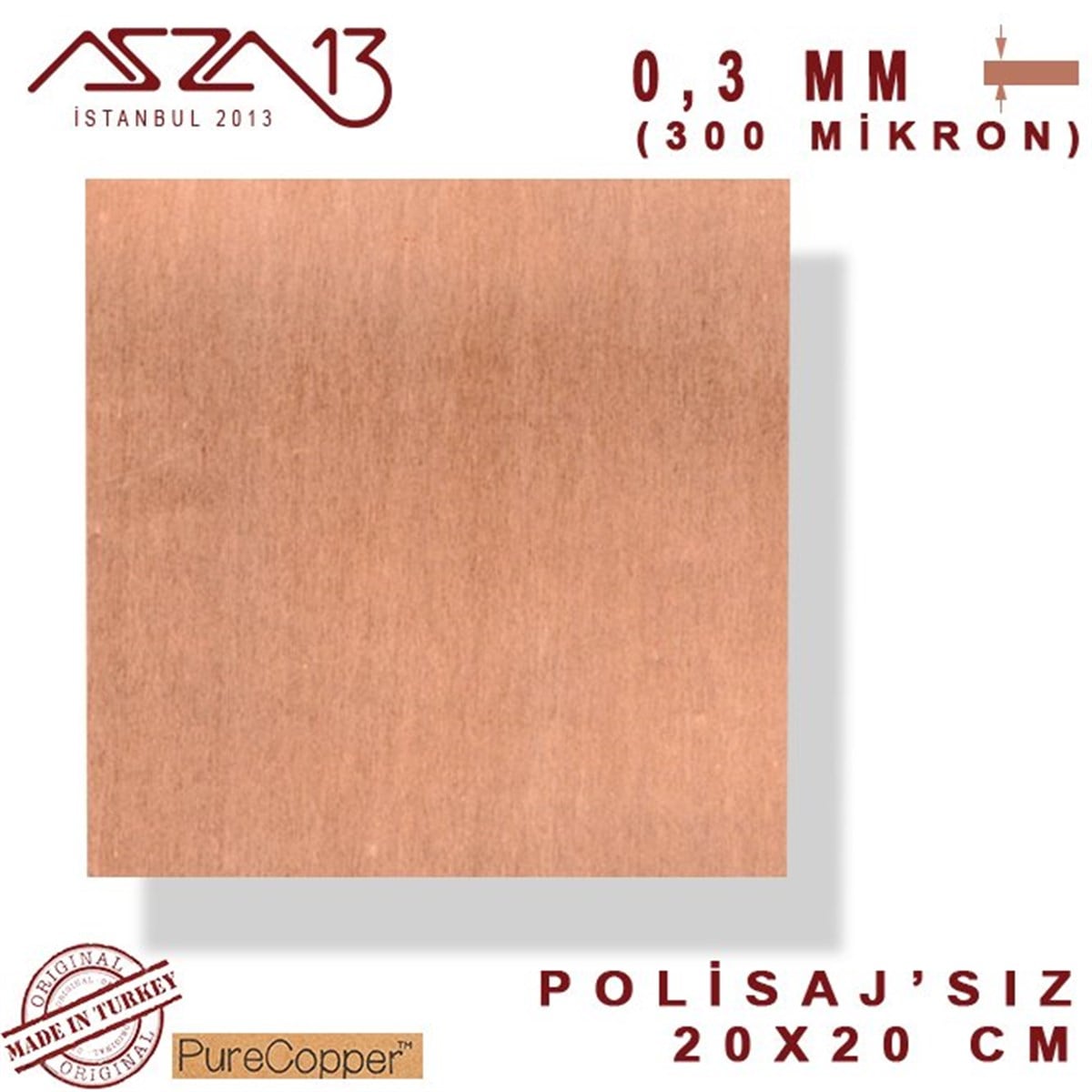 Bakır LevhaMETALMarkasız0,3 mm Bakır Levha (200 mm x 200 mm)