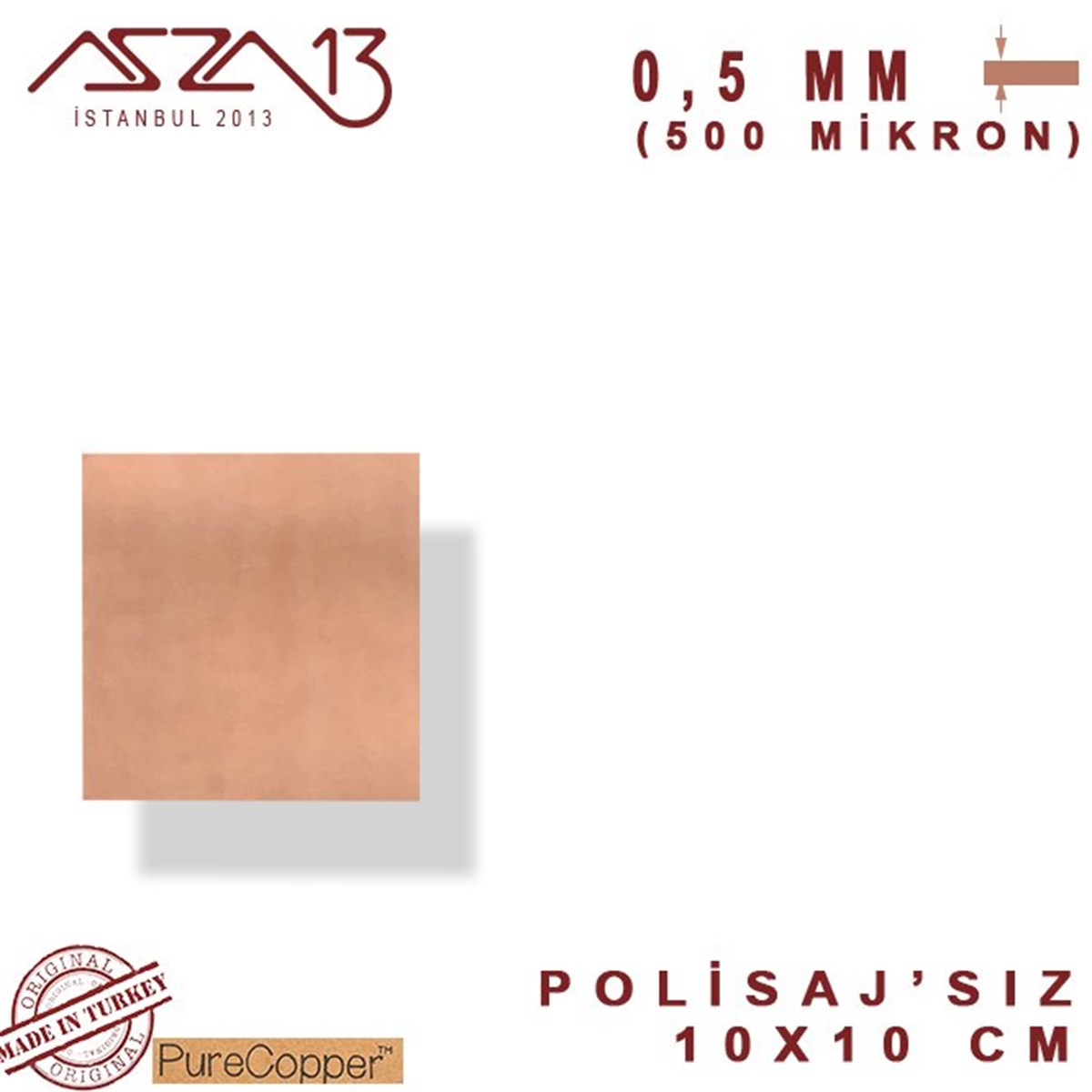 Bakır LevhaMETALMarkasız0,5 mm Bakır Levha (100 mm x 100 mm)