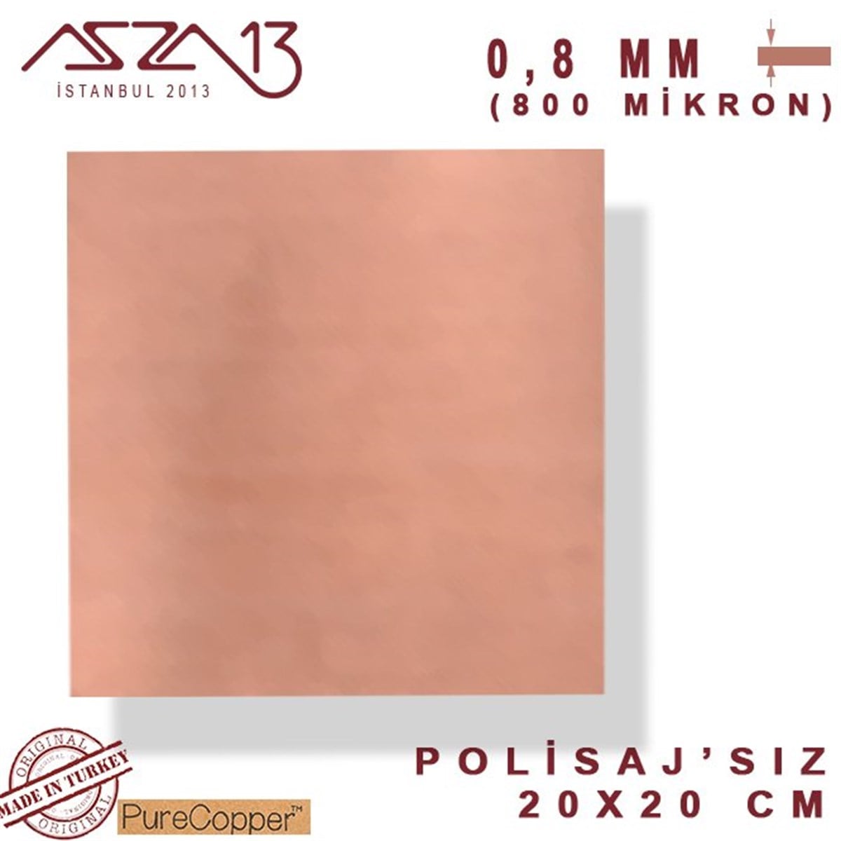 Bakır LevhaMETALMarkasız0,8 mm Bakır Levha (200mm x 200mm)