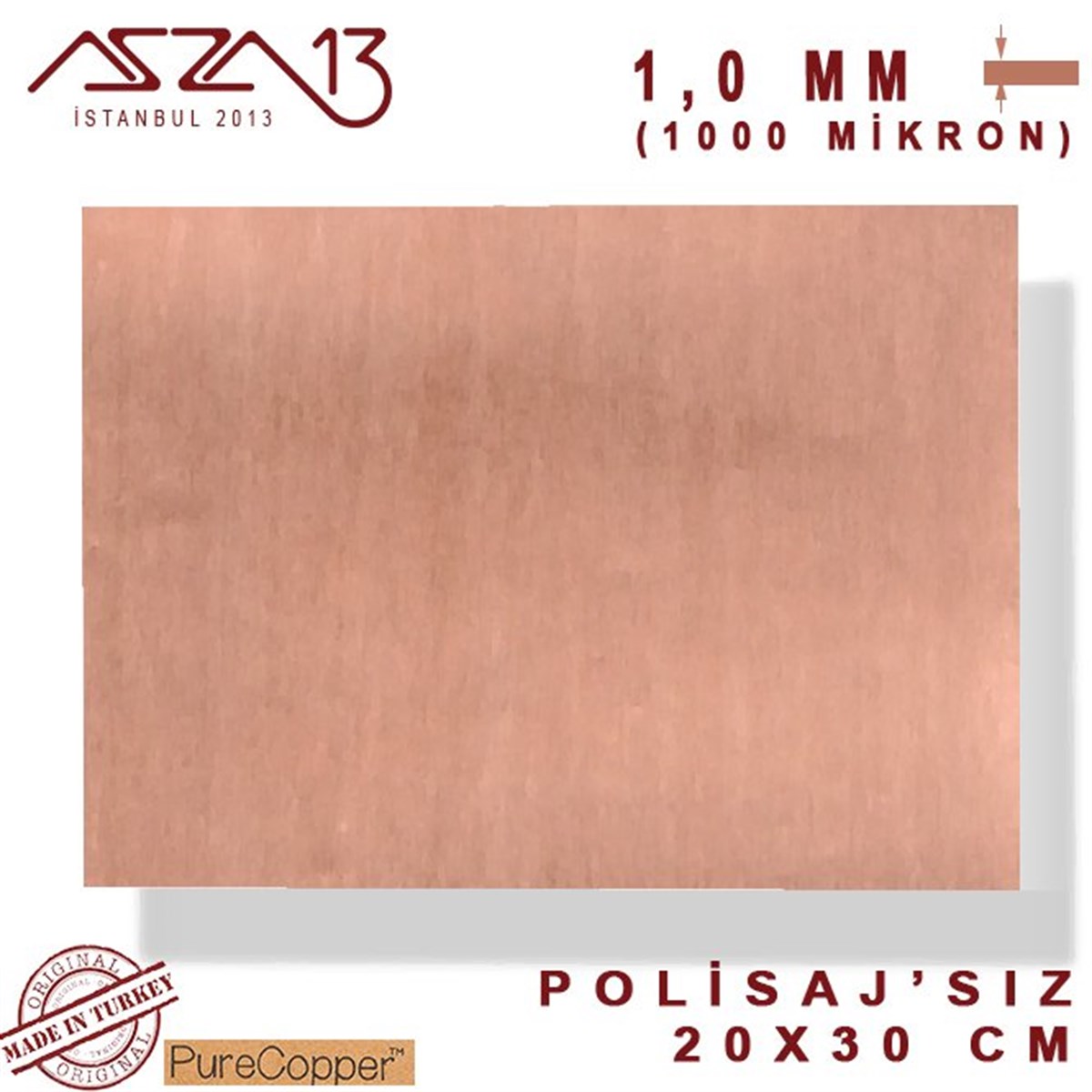 Bakır LevhaMETALMarkasız1,0 mm Bakır Levha (200mm x 300mm)