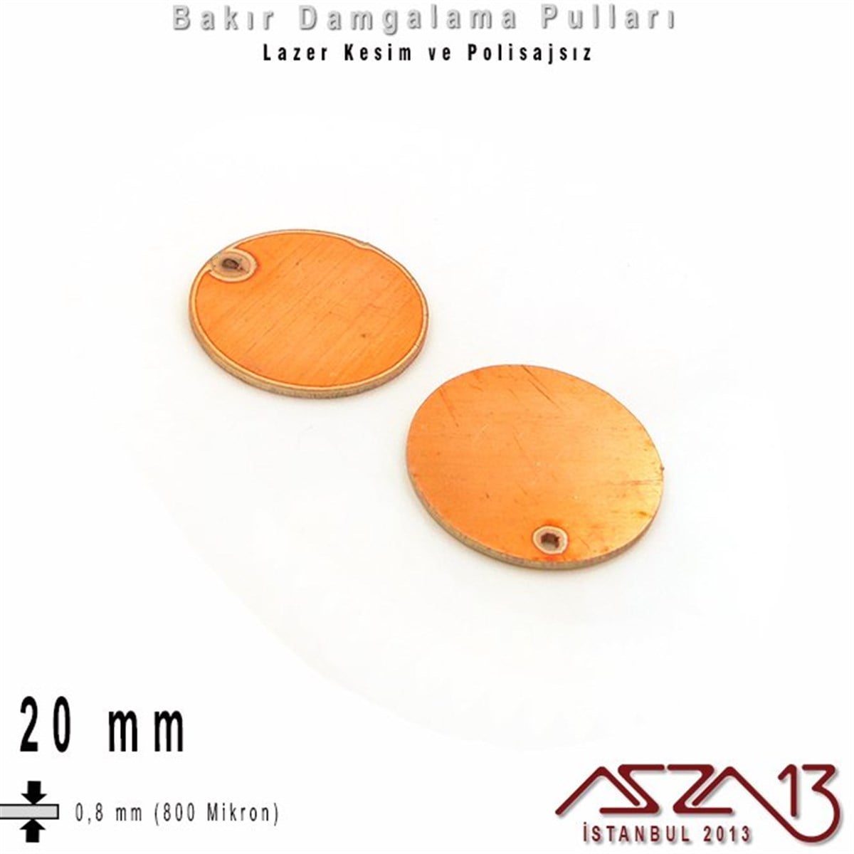 Bakır PulTAKI MALZEMEazza13Bakır - 20 mm - Damgalama Pulu - Tek Delik - Yuvarlak / 2 Adet