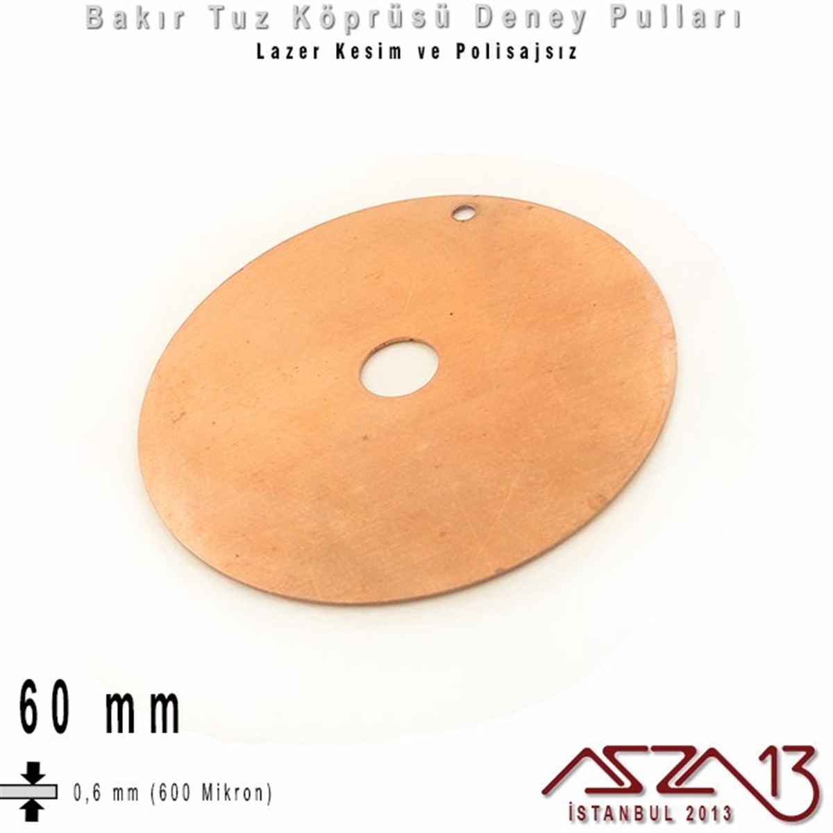 Bakır PulTAKI MALZEMEazza13Bakır - 60 mm - Deney Pulu - Tek Delik - Yuvarlak / 1 Adet