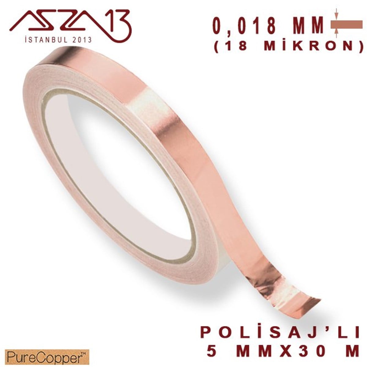 Bakır Şerit BantMETALMarkasız0,018 mm Yapışkan Bantlı Bakır Folyo (0,018mm x 5mm/30m)