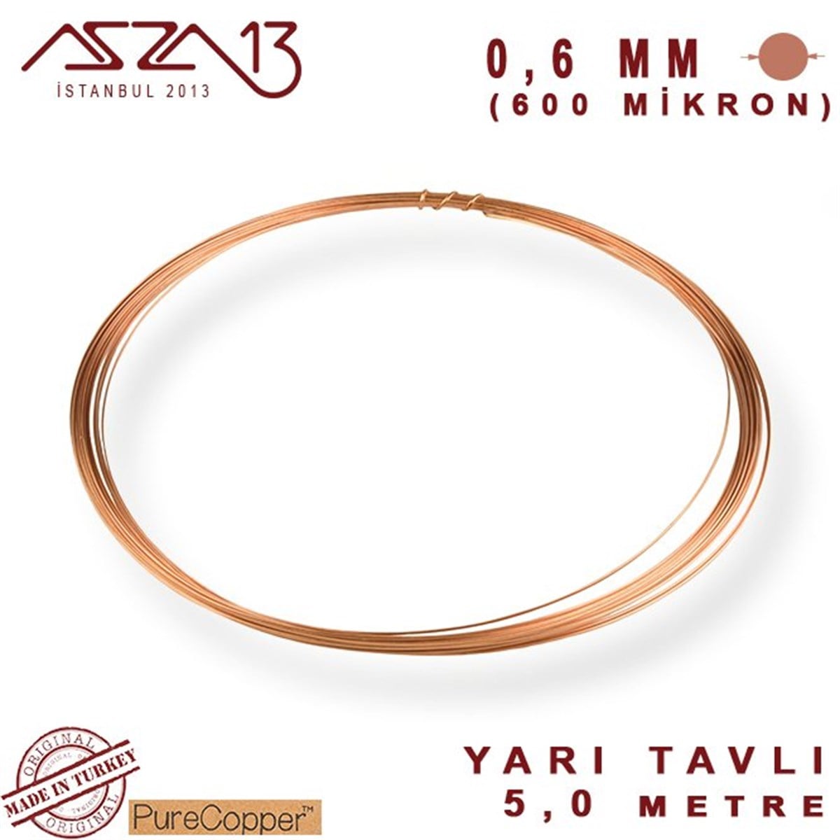 Bakır TelMETALazza130.6 mm (600 Mikron) Bakır Tel / Paket İçeriği 5 m