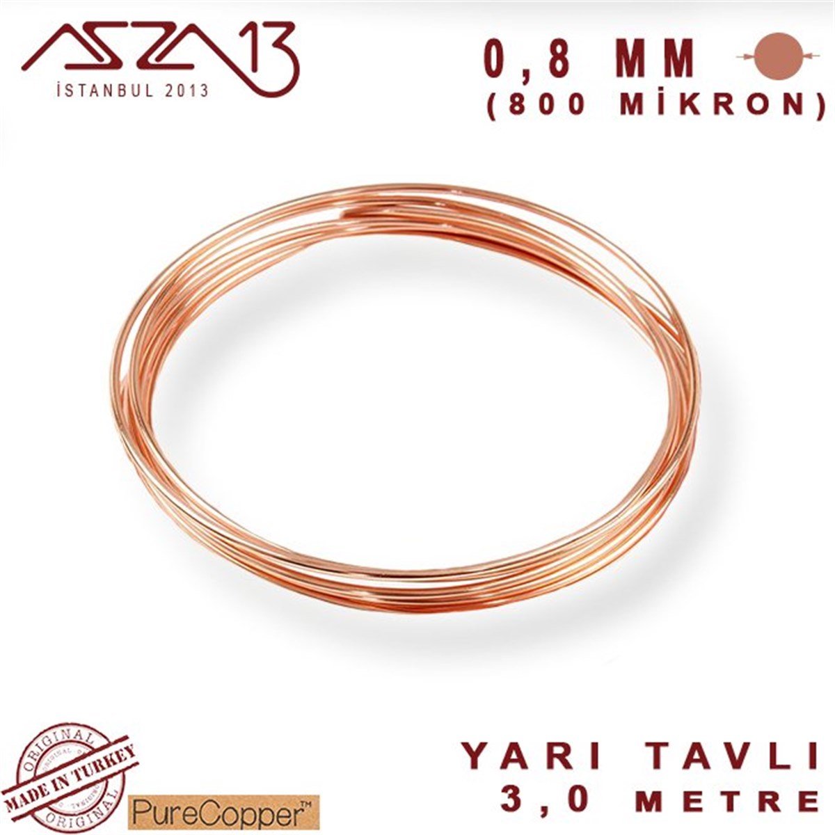 Bakır TelMETALazza130.8 mm (800 Mikron) Bakır Tel / Paket İçeriği 3 m