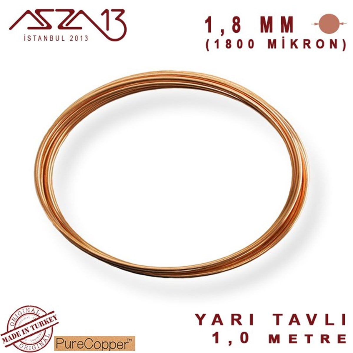 Bakır TelMETALazza131.8 mm (1800 Mikron) Bakır Tel / Paket İçeriği 1 m