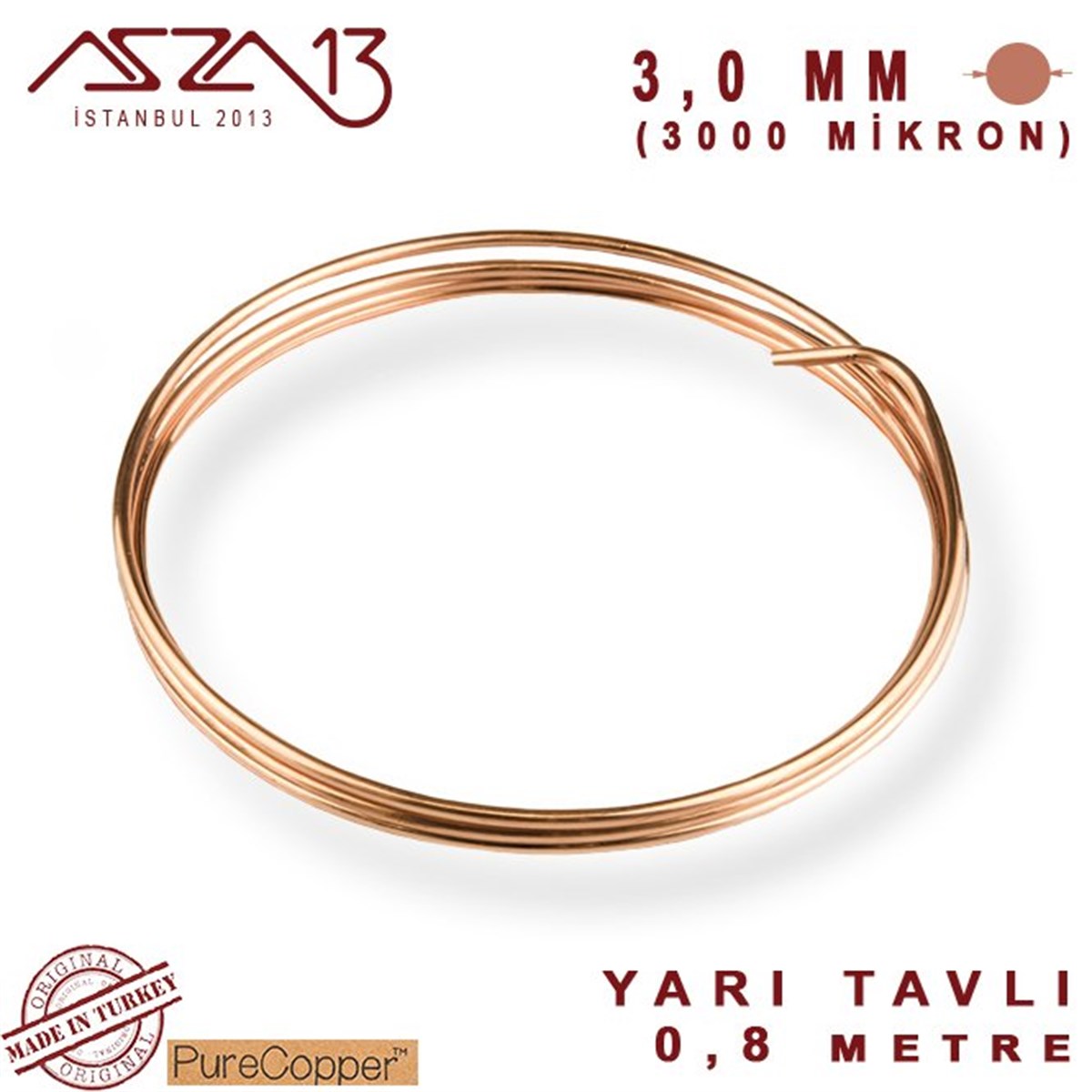 Bakır TelMETALazza133.0 mm (3000 Mikron) Bakır Tel / Paket İçeriği 80 cm