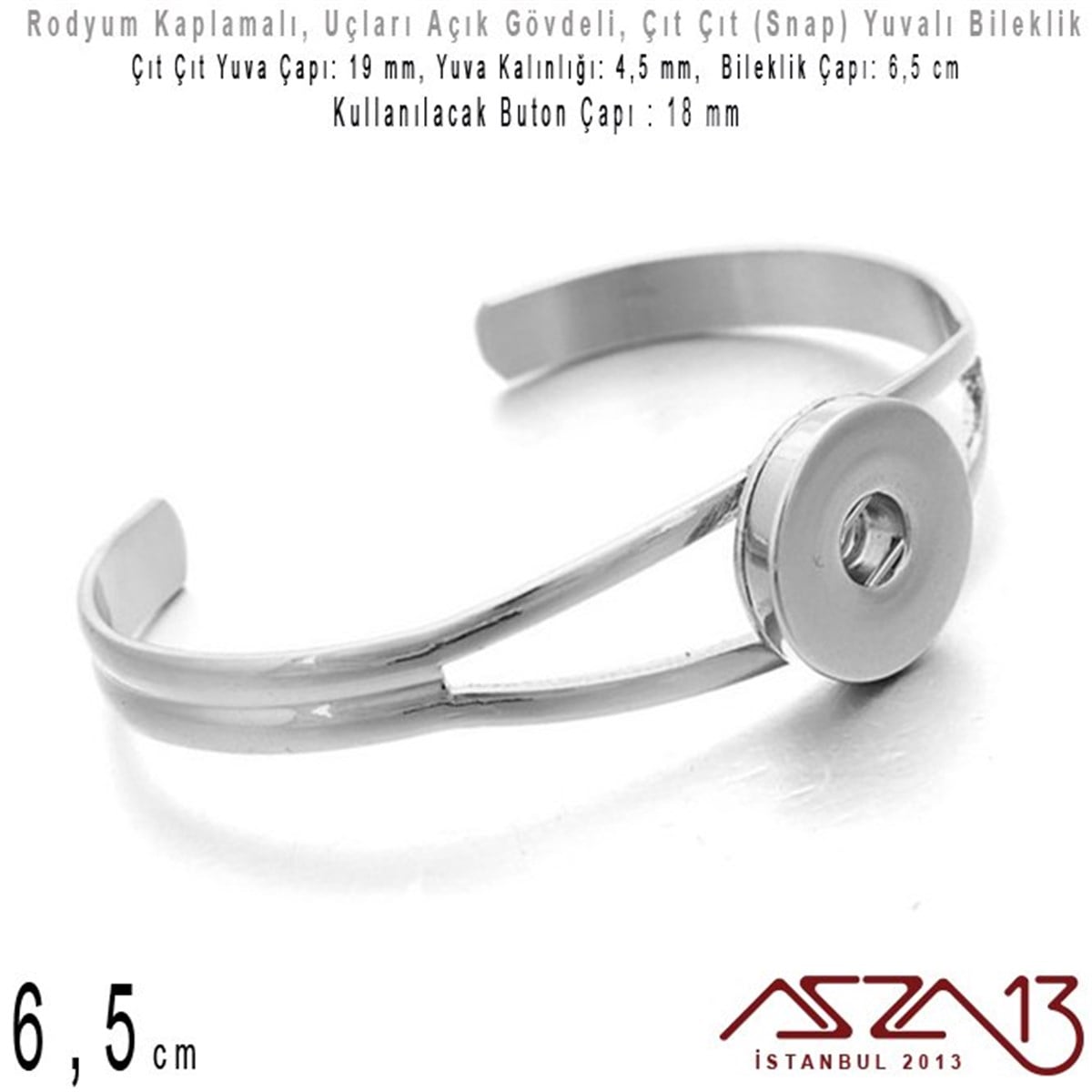 Bileklik MalzemeleriTAKI MALZEMEMarkasızRodyum Kaplamalı - 18 mm Çıt Çıt (Snap) Yuvalı - 6,5 cm - Metal Kollu Bileklik
