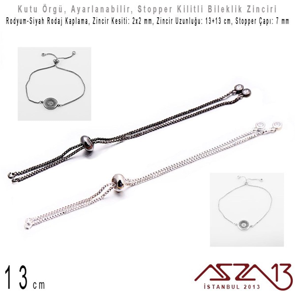 Bileklik MalzemeleriTAKI MALZEMEMarkasızRodyum ve Siyah Rodaj Kaplamalı, Asansör (Stopper) Kilitli Bileklik Zinciri