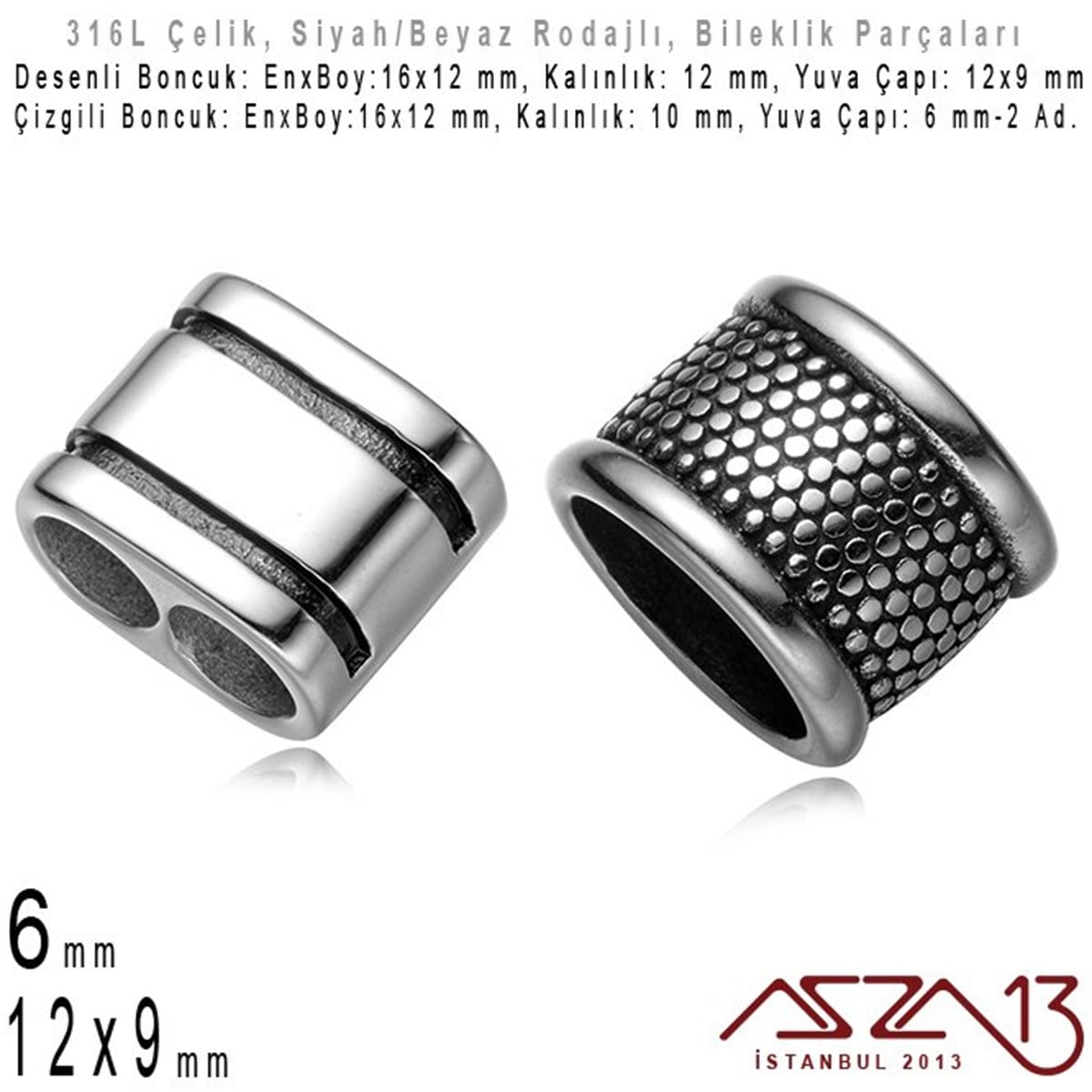 Bileklik MalzemeleriTAKI MALZEMEMarkasız316L Çelik, Siyah Rodajlı,  Desenli / Çizgili Bileklik Ara Boncuk / 1 Adet