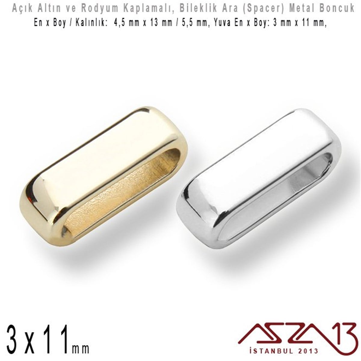 Bileklik MalzemeleriTAKI MALZEMEMarkasızAçık Altın ve Rodyum Kaplamalı - 4,5 x 13 mm Yassı Metal Boncuk (Spacer) - Bileklik Ara Parça / 2 Adet