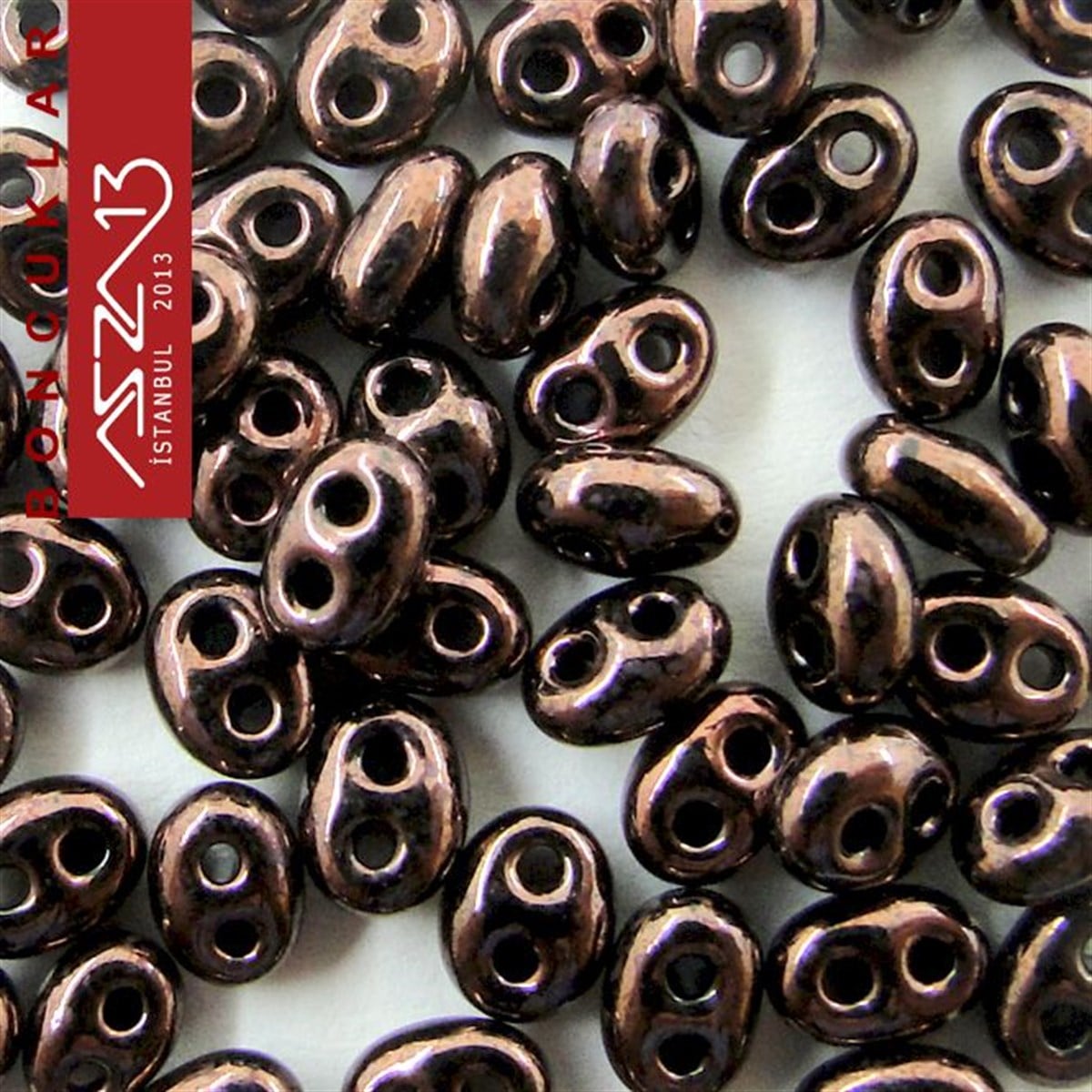 Cam Çift Delikli Twins BoncukBONCUK ve TAŞPreciosa65 Adet 2,5x5 mm Metalik Bronz Renkli Twin Cam Boncuk (3,8 gr)