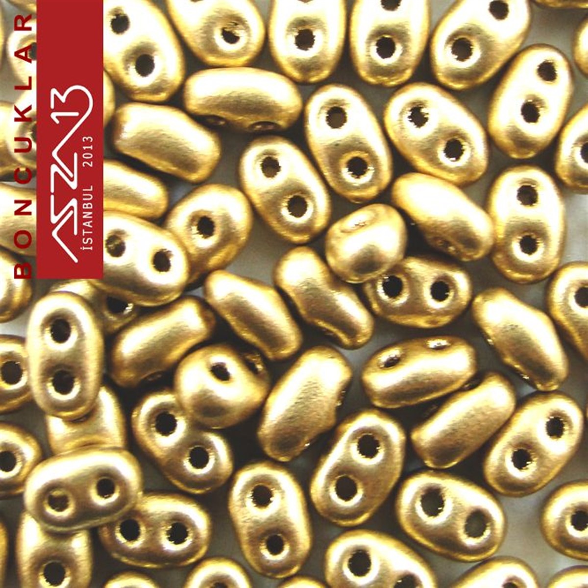 Cam Çift Delikli Twins BoncukBONCUK ve TAŞPreciosa65 Adet 2,5x5 mm Metalik 2X Altın Renkli Twin Cam Boncuk (3,8 gr)