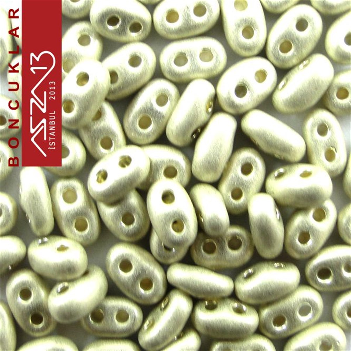 Cam Çift Delikli Twins BoncukBONCUK ve TAŞPreciosa65 Adet 2,5x5 mm Metalik 2X Gümüş Renkli Twin Cam Boncuk (3,8 gr)
