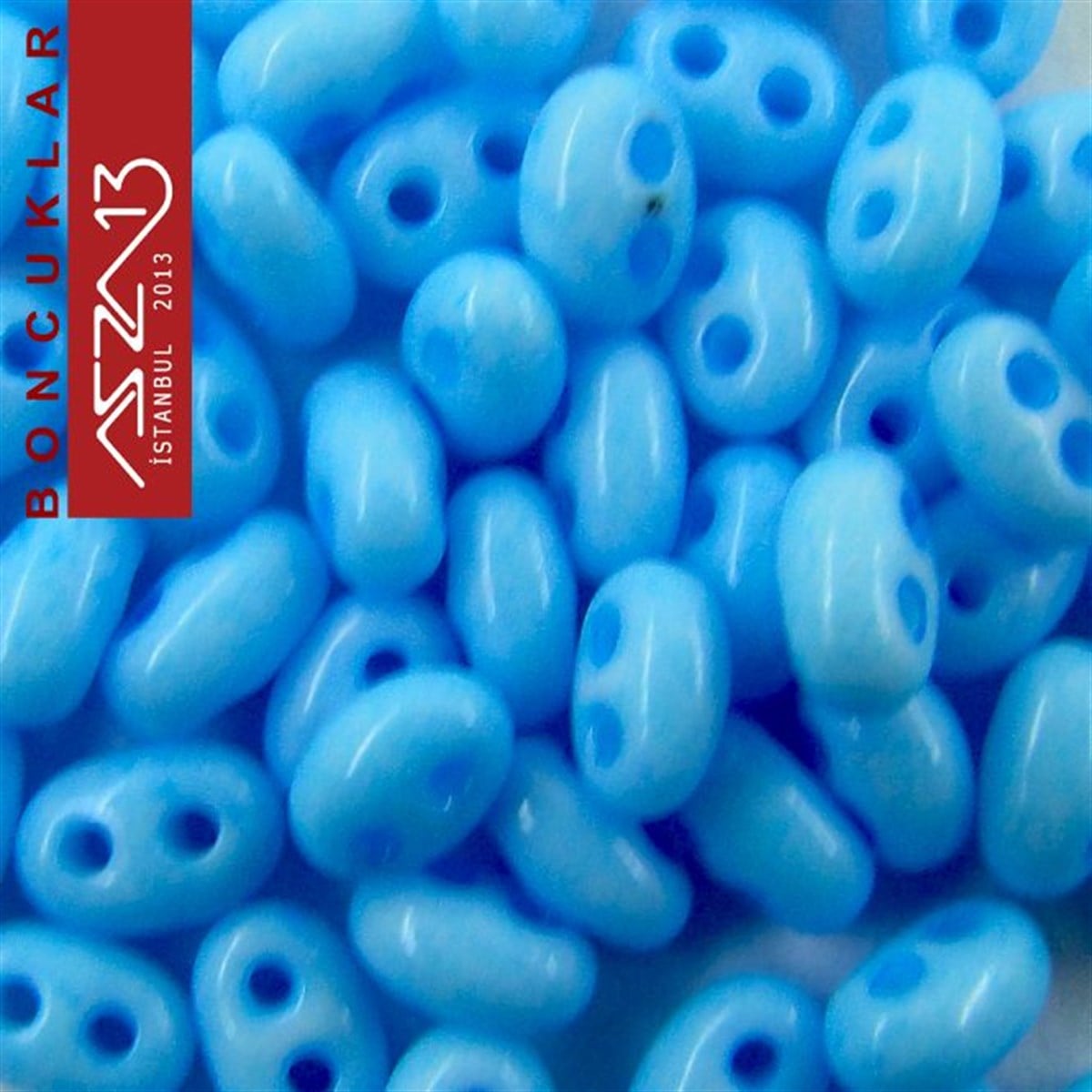 Cam Çift Delikli Twins BoncukBONCUK ve TAŞPreciosa65 Adet 2,5x5 mm Mavi Renkli Twin Cam Boncuk (3,8 gr)