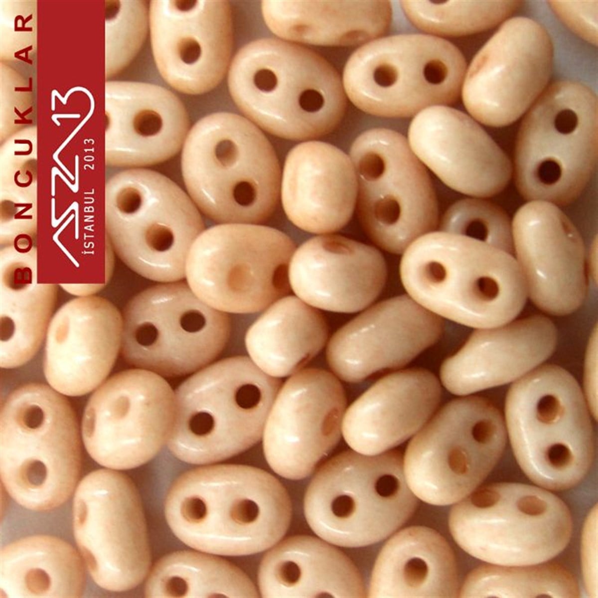 Cam Çift Delikli Twins BoncukBONCUK ve TAŞPreciosa65 Adet 2,5x5 mm Somon Renkli Twin Cam Boncuk (3,8 gr)