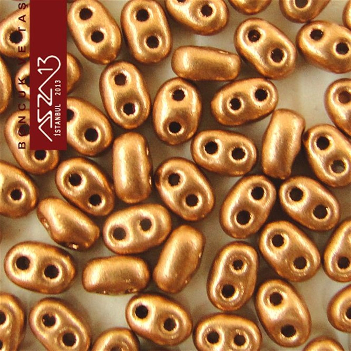 Cam Çift Delikli Twins BoncukBONCUK ve TAŞPreciosa65 Adet 2,5x5 mm Metalik Açık Bakır Renkli Twin Cam Boncuk (3,8 gr)