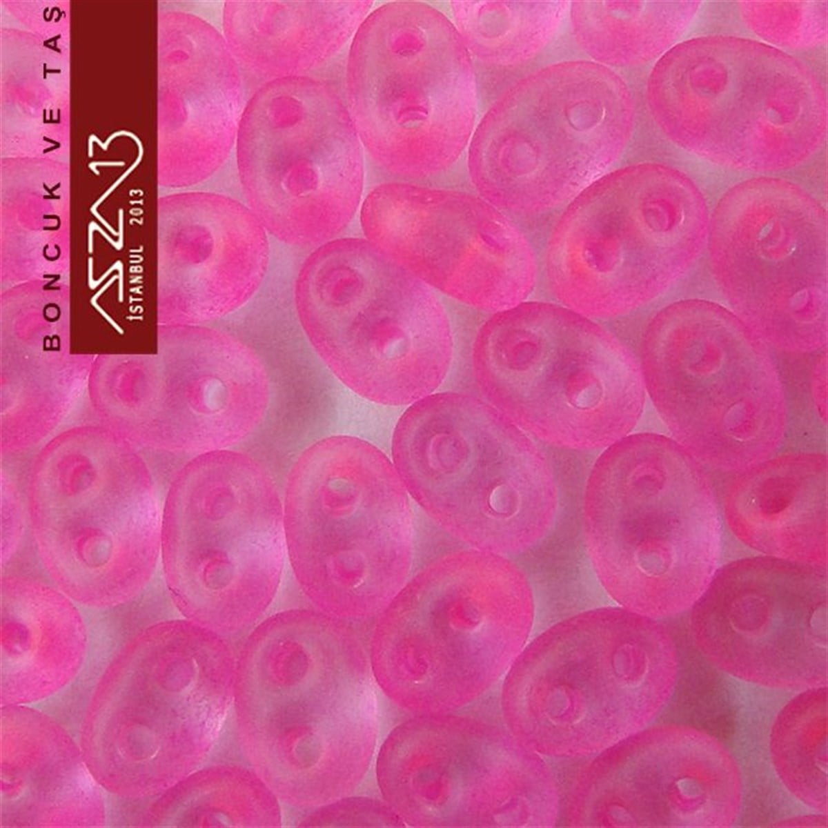 Cam Çift Delikli Twins BoncukBONCUK ve TAŞPreciosa65 Adet 2,5x5 mm Neon Pembe Renkli Twin Cam Boncuk (3,8 gr)