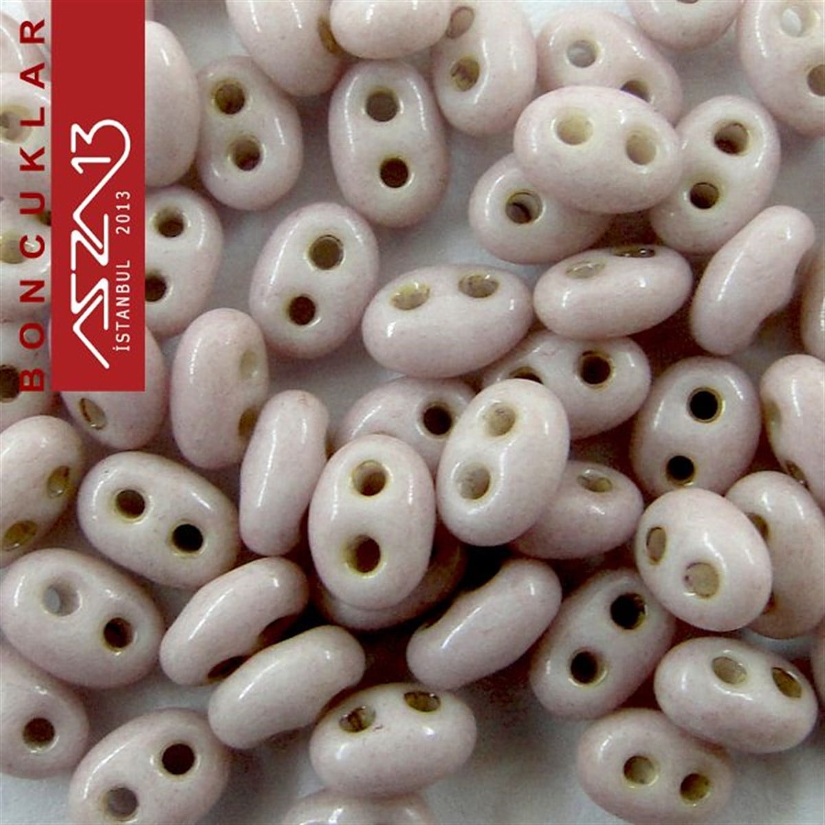 Cam Çift Delikli Twins BoncukBONCUK ve TAŞPreciosa65 Adet 2,5x5 mm Bej Renkli Twin Cam Boncuk (3,8 gr)