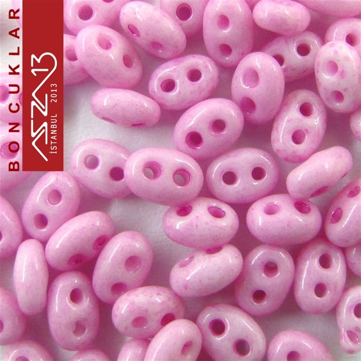 Cam Çift Delikli Twins BoncukBONCUK ve TAŞPreciosa65 Adet 2,5x5 mm Pembe Renkli Twin Cam Boncuk (3,8 gr)